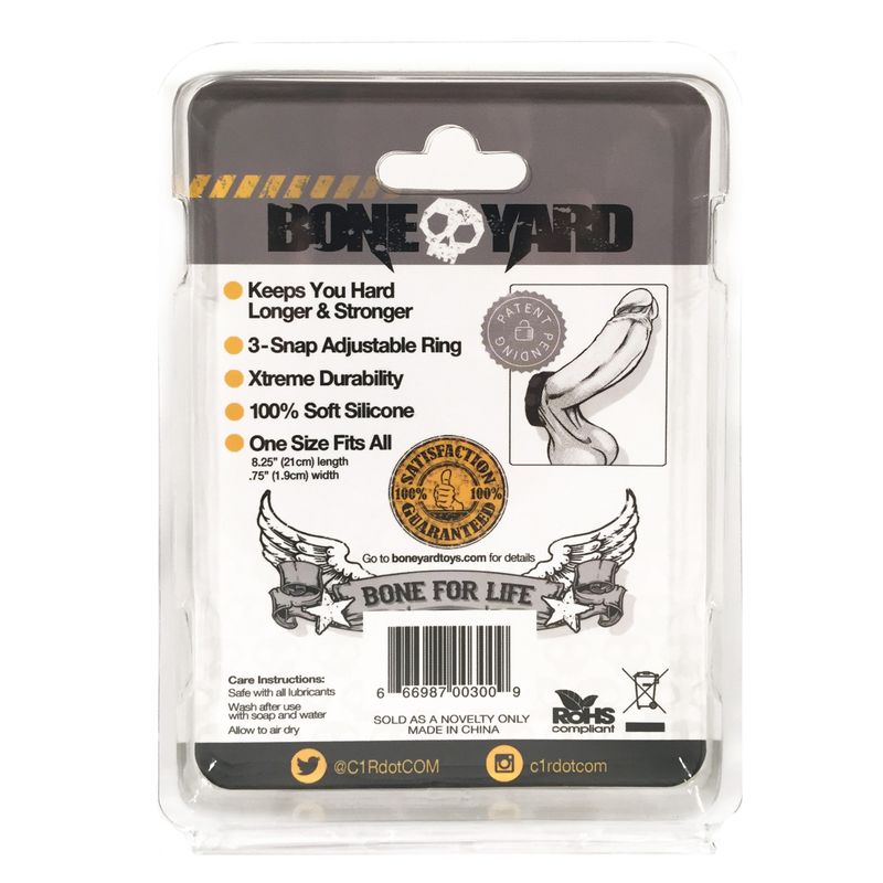 Boneyard Silicone Cock Strap - 3 Snap Ring - Black-BY0300