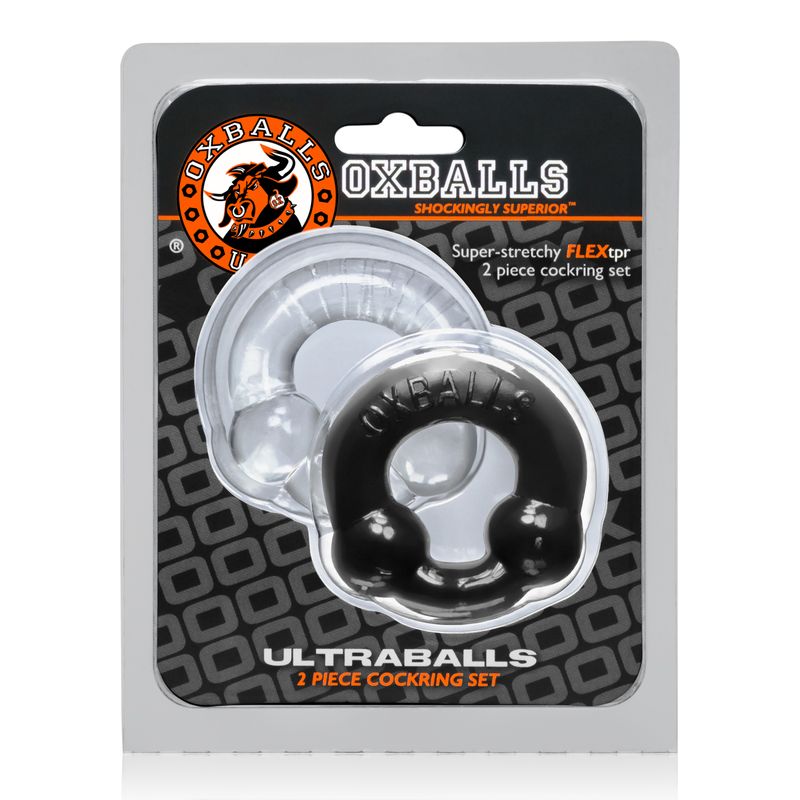 Ultraballs 2 Pk Cockring Black And Clear-OX-3010-BLK/CLR