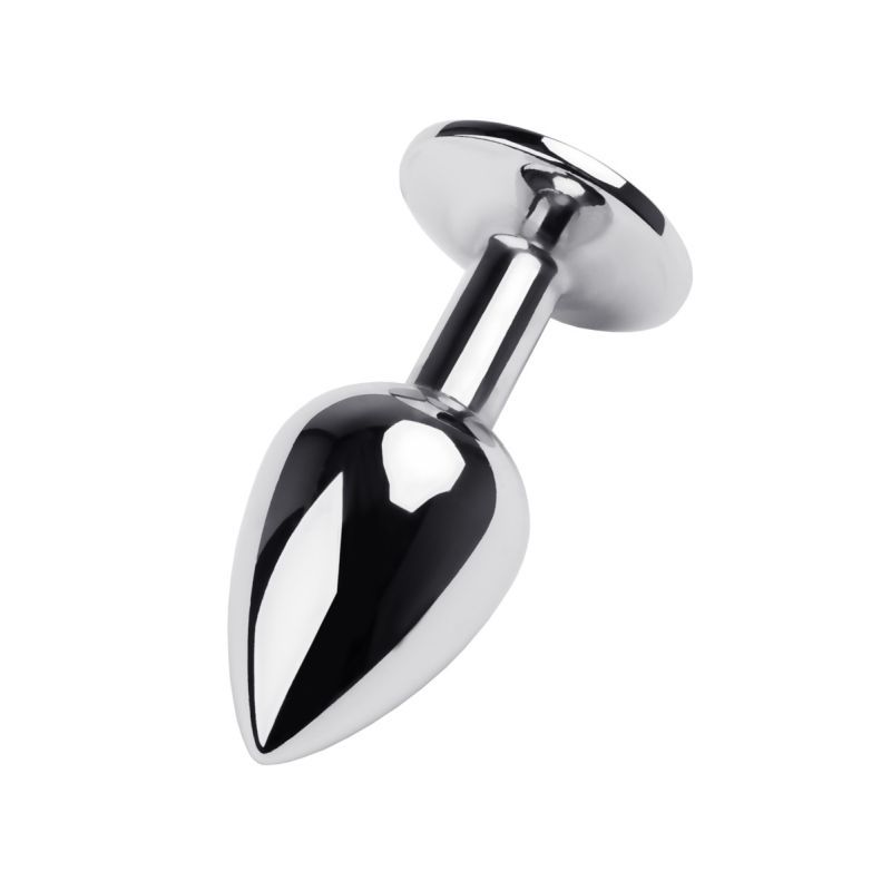 Silver Metal Anal Plug w Black Gem Small-717001-5