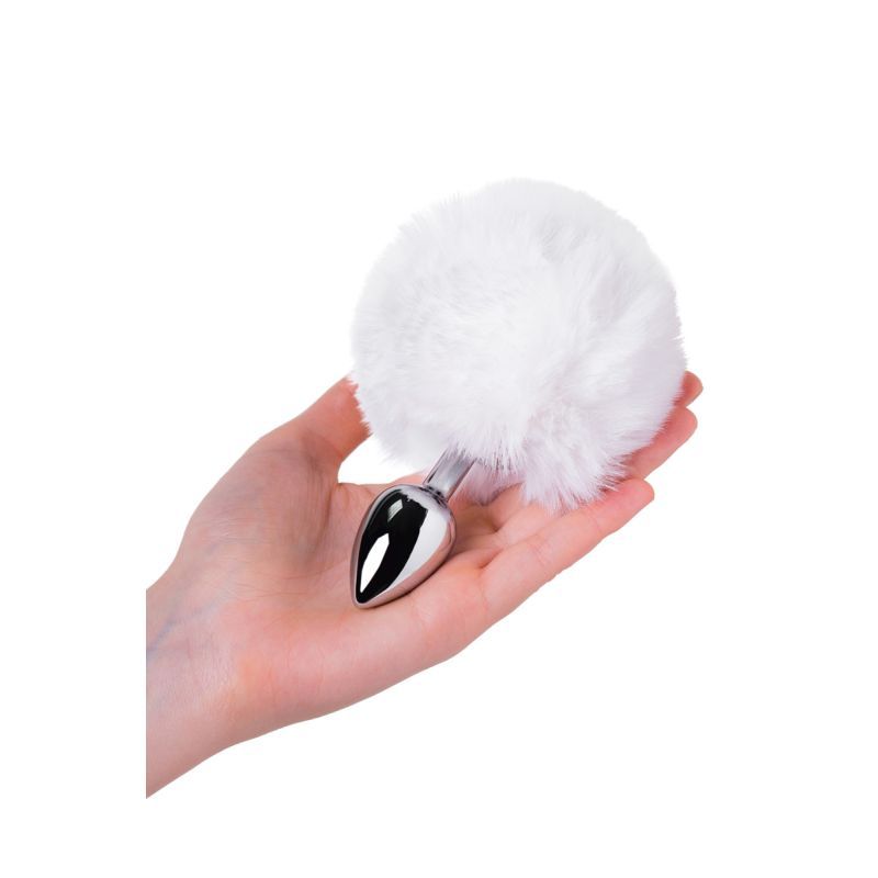 Silver Metal Anal Plug Small w White Tail-712025-10