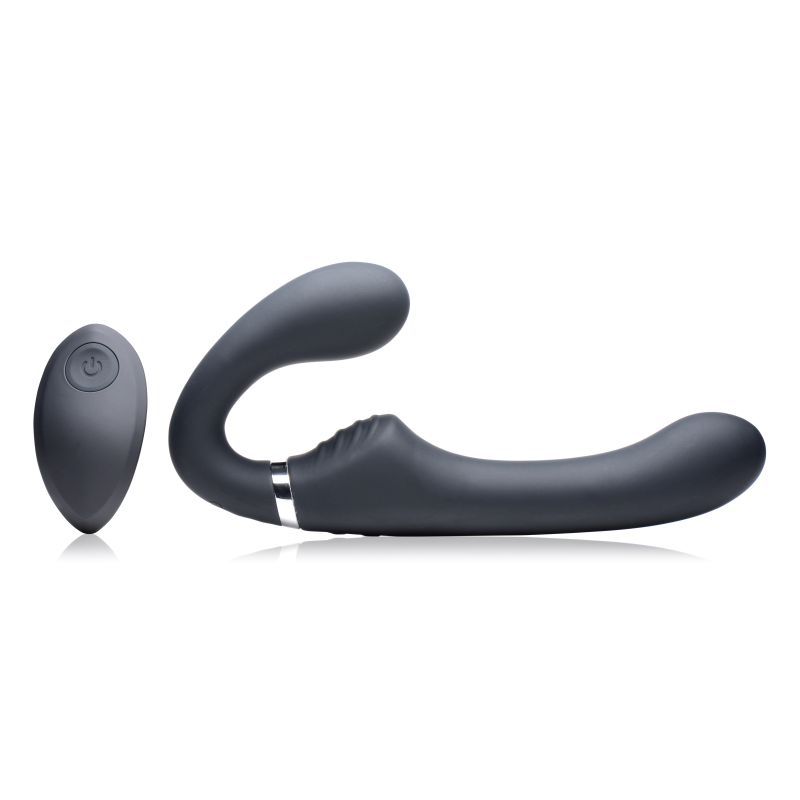 Mighty Rider 10X Strapless Strap-On Black w Remote-AG557-BLK