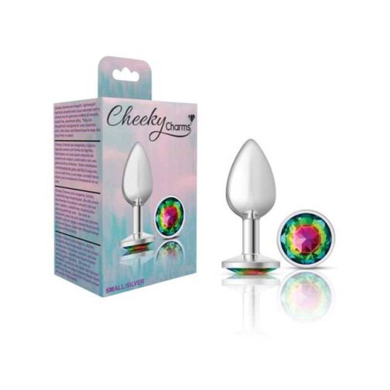 Cheeky Charms Silver Round Butt Plug w Rainbow Jewel Small-VB-CC9117-S