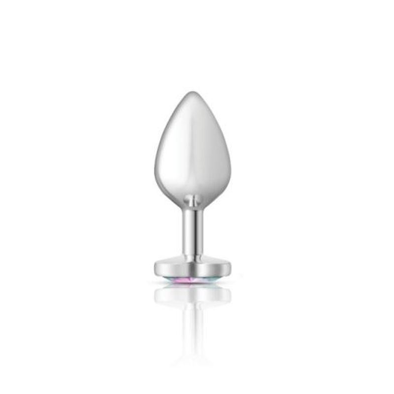Cheeky Charms Silver Metal Butt Plug w Heart Clear Jewel Medium-VB-CC9127-M