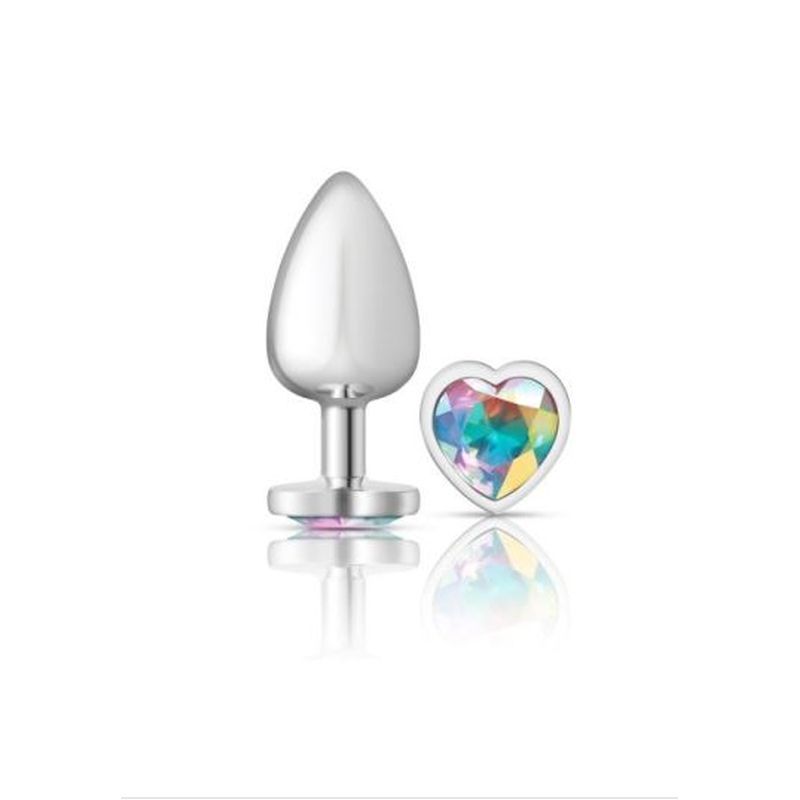 Cheeky Charms Silver Metal Butt Plug w Heart Clear Jewel Large-VB-CC9128-L