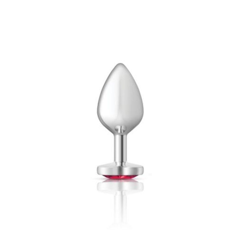 Cheeky Charms Silver Metal Butt Plug w Heart Pink Jewel Medium-VB-CC9130-M