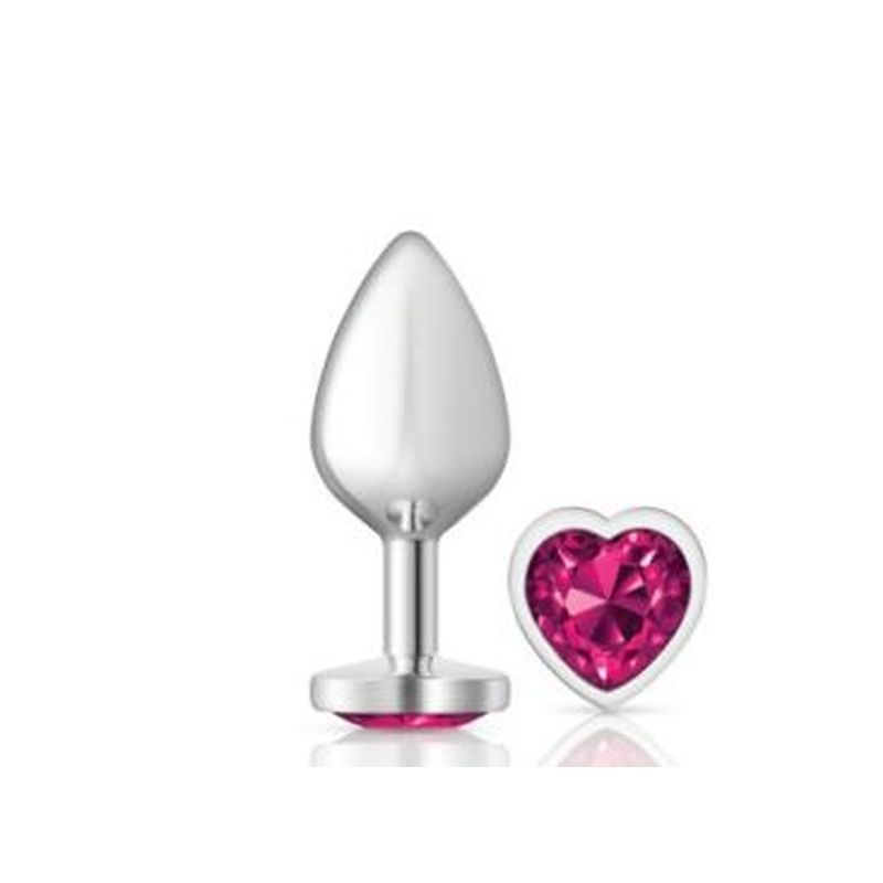 Cheeky Charms Silver Metal Butt Plug w Heart Pink Jewel Medium-VB-CC9130-M