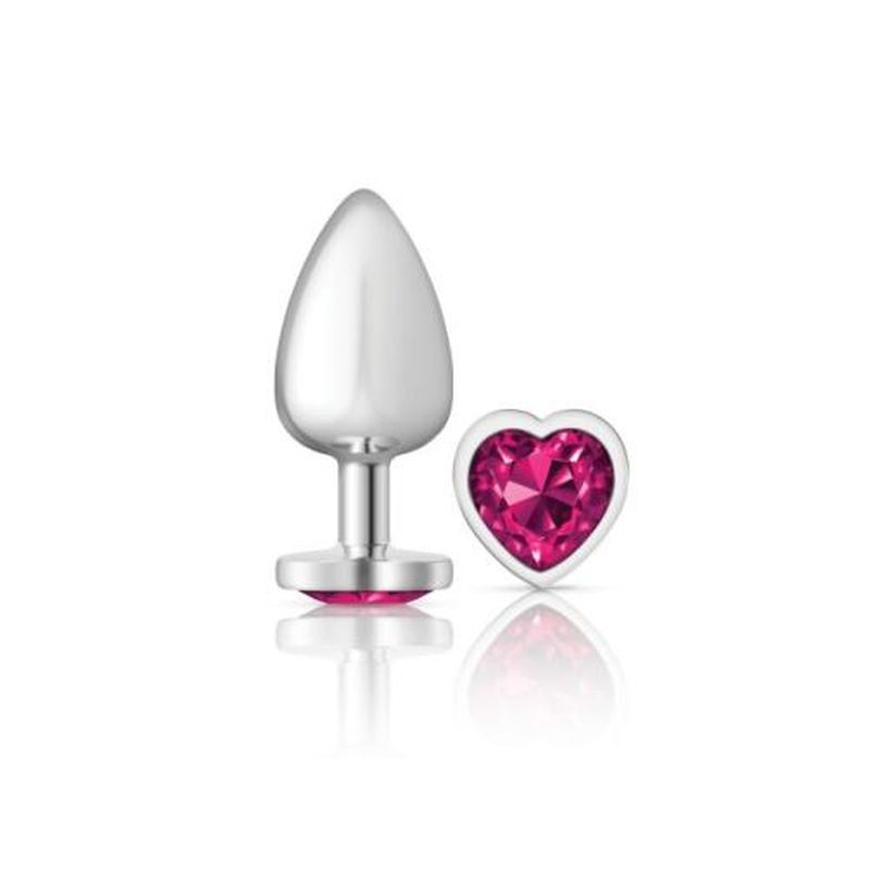 Cheeky Charms Silver Metal Butt Plug w Heart Pink Jewel Large-VB-CC9131-L