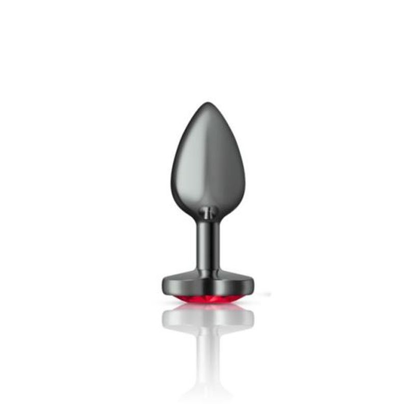 Cheeky Charms Gunmetal Butt Plug w Heart Red Jewel Small-VB-CC9135-S