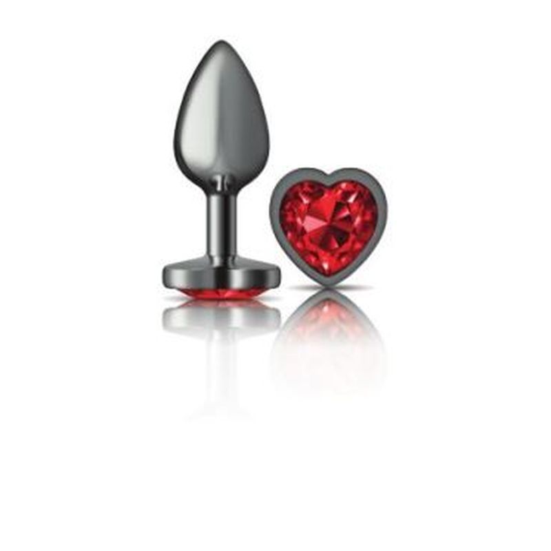 Cheeky Charms Gunmetal Butt Plug w Heart Red Jewel Small-VB-CC9135-S