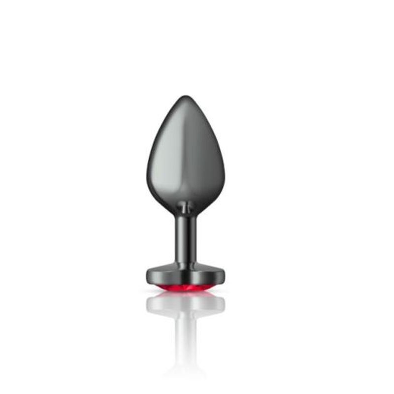 Cheeky Charms Gunmetal Butt Plug w Heart Red Jewel Medium-VB-CC9136-M