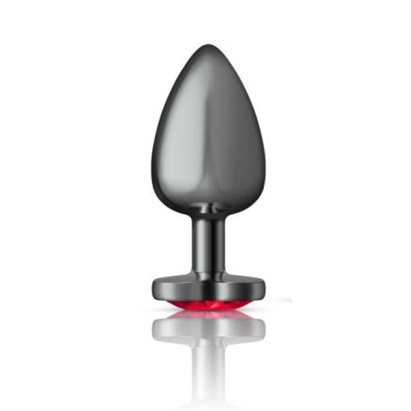 Cheeky Charms Gunmetal Butt Plug w Heart Red Jewel Large-VB-CC9137-L