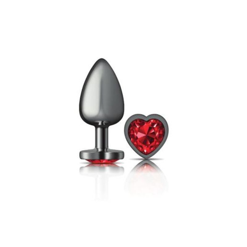 Cheeky Charms Gunmetal Butt Plug w Heart Red Jewel Large-VB-CC9137-L