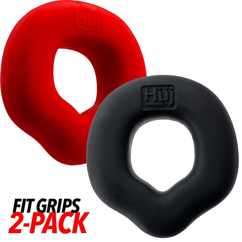 Fit Grips 2 Pc Ergo Cockring Black Red
