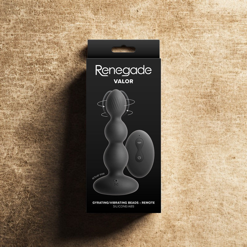 Renegade Valor - Black - Black 13.7 cm USB Rechargeable Vibrating Anal Beads with Wireless Remote