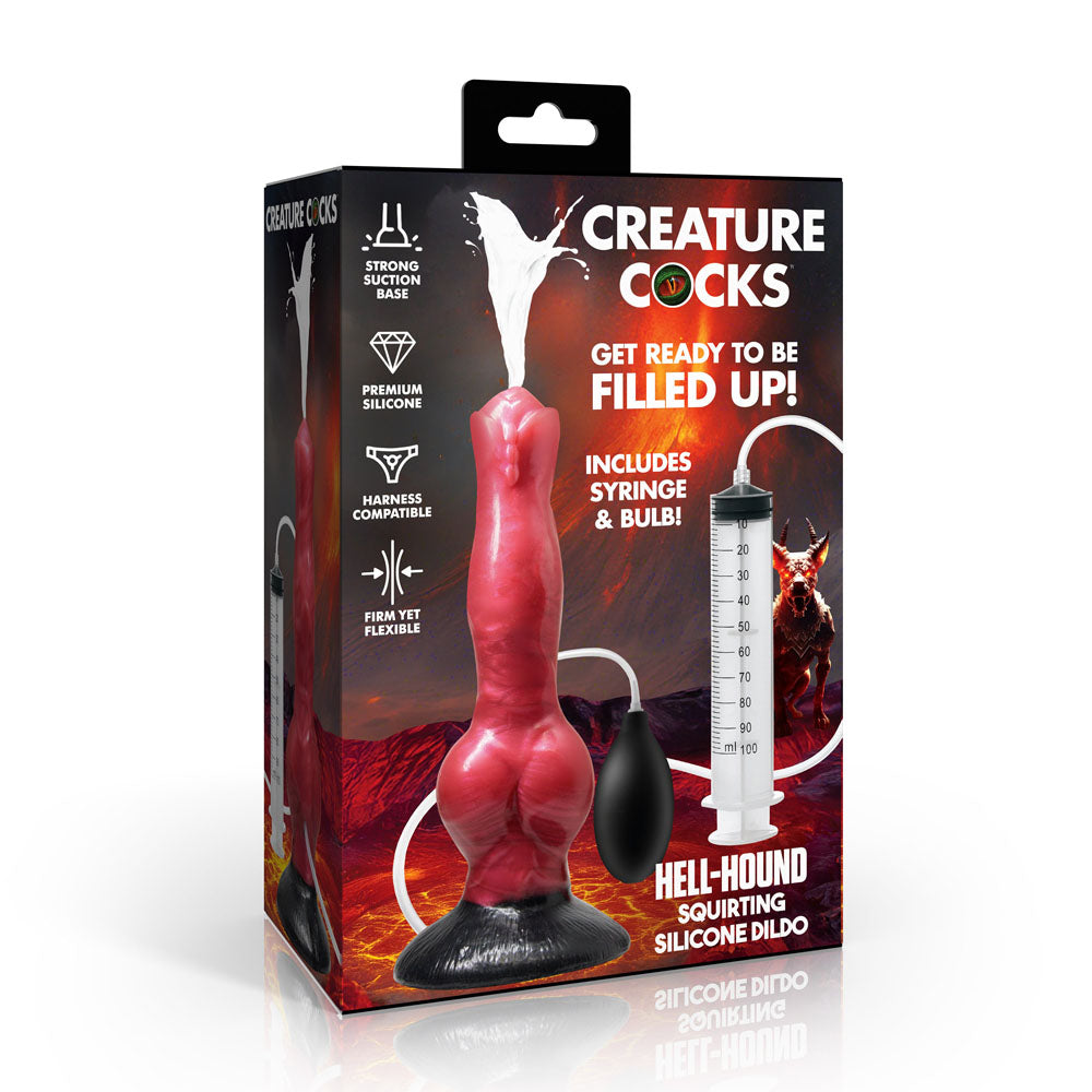 Creature Cocks Hell Hound Squirting Silicone Dildo - Red/Black 19.8 cm Squirting Canine Fantasy Dildo