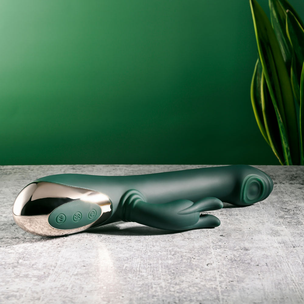 Evolved RABBIT TAP TAP - Green 25 cm USB Rechargeable Rabbit Vibrator with Tapping Tip