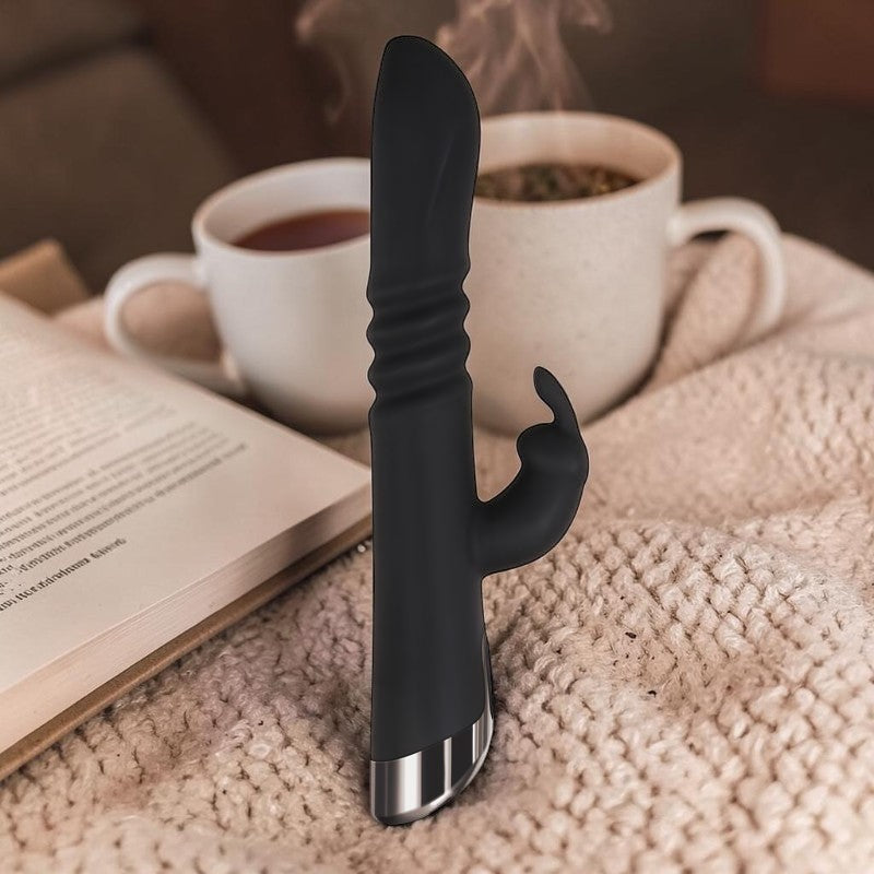 Evolved Rapid Rabbit - Black 25.4 cm USB Rechargeable Thrusting Rabbit Vibrator