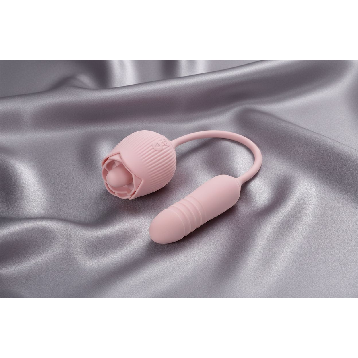 Adam & Eve THRUST & TICKLE Rose Vibrator - Pink USB Rechargeable Flickering Rose Stimulator with Thrusting Bullet