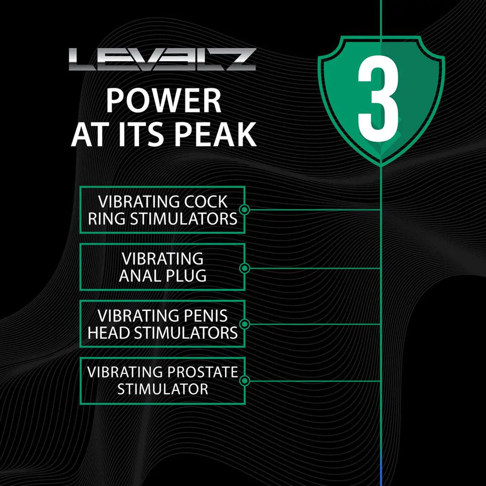 LEVELZ Vibrating Cock & Ball Ring with Shaft Loop - Black USB Rechargeable Vibrating Cock & Ball Rings