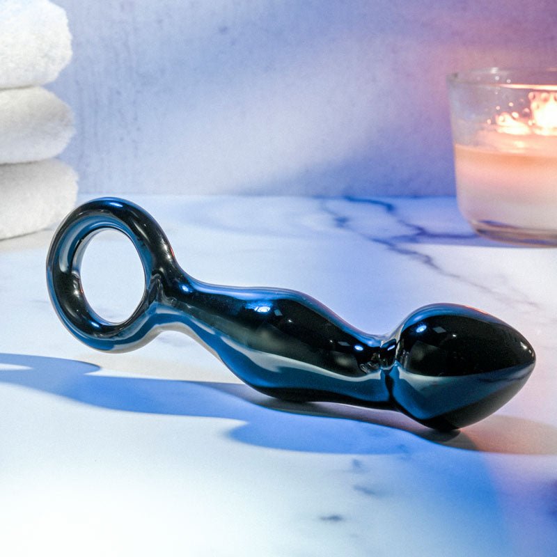 Adam & Eve ADAMS GLASS PROSTATE MASSAGER - Black Glass 16.6 cm Prostate Massager - Silk and Sin