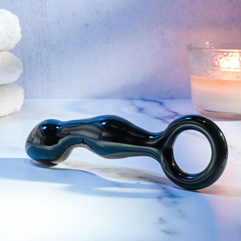 Adam & Eve ADAMS GLASS PROSTATE MASSAGER - Black Glass 16.6 cm Prostate Massager - Silk and Sin