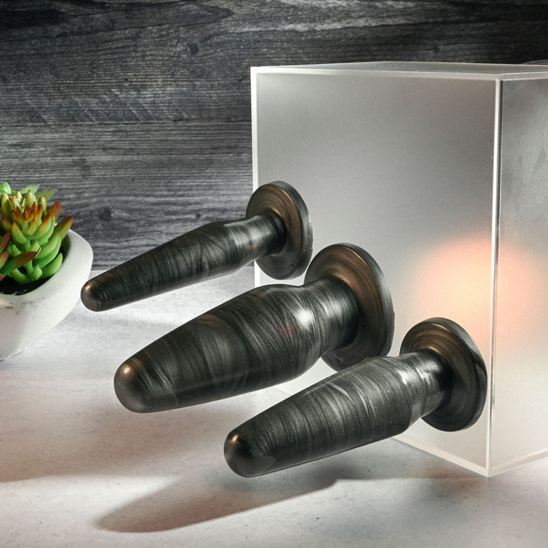 Adam & Eve ANAL ROCKETS TRAINER SET - Black Butt Plugs - Set of 3 Sizes - Silk and Sin
