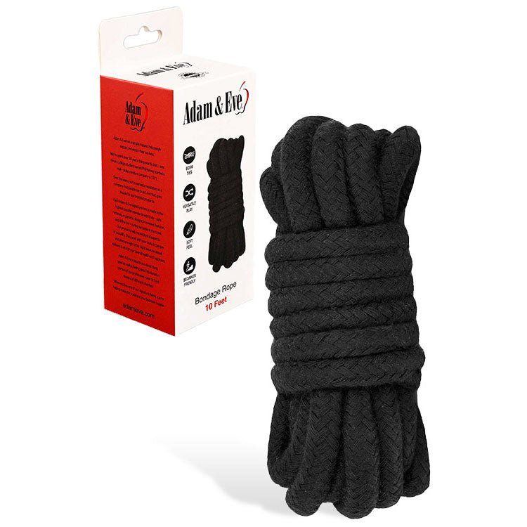 Adam & Eve BONDAGE ROPE - 3 metre (10 feet) - Black Bondage Rope - 3 metre Length - Silk and Sin