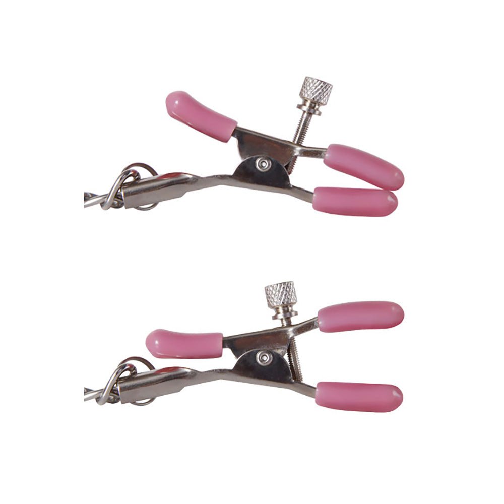 Adam & Eve Chain Me Up Kink Clamps - Metal Nipple and Clitoral Chain - Silk and Sin