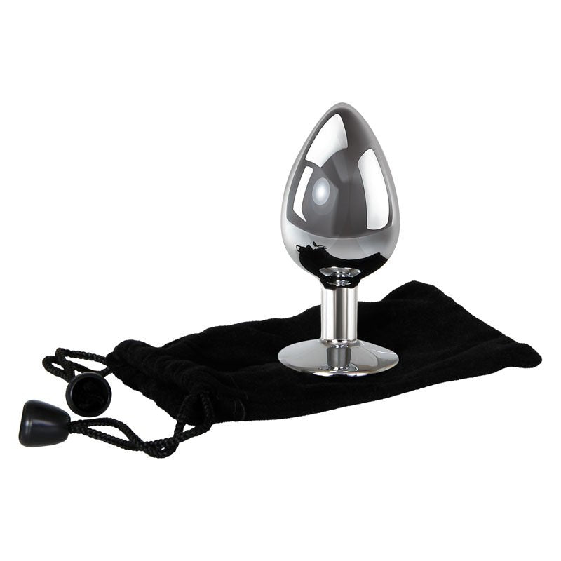 Adam & Eve Clear Gem Anal Plug - Large - Metallic 9.5 cm Large Butt Plug with Clear Gem Base - silkandsin