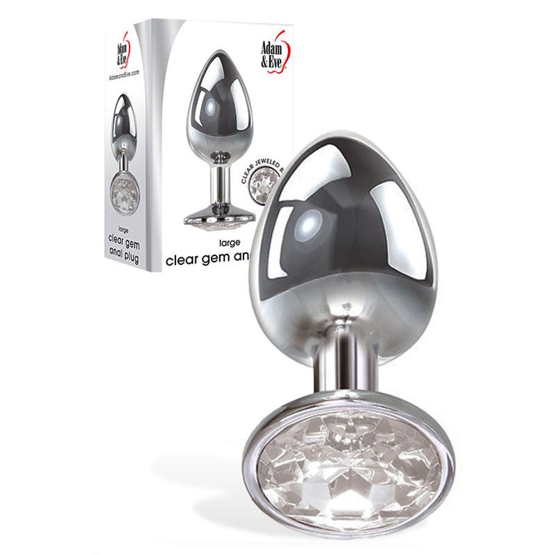 Adam & Eve Clear Gem Anal Plug - Large - Metallic 9.5 cm Large Butt Plug with Clear Gem Base - silkandsin