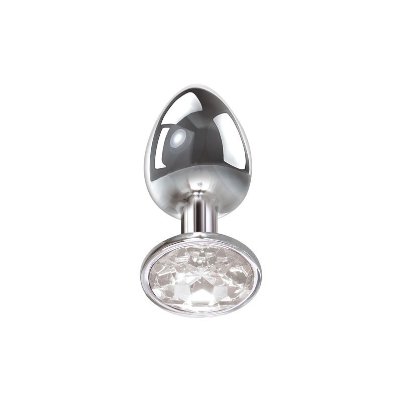 Adam & Eve Clear Gem Anal Plug - Large - Metallic 9.5 cm Large Butt Plug with Clear Gem Base - silkandsin