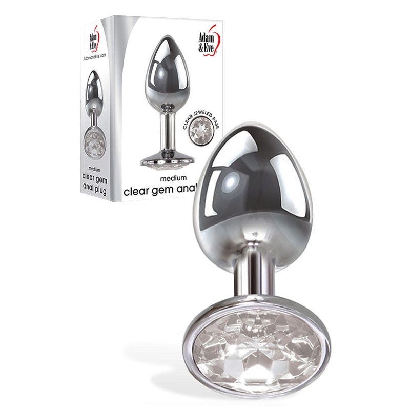 Adam & Eve Clear Gem Anal Plug - Medium - Metallic 8.2 cm Medium Butt Plug with Clear Gem Base - silkandsin