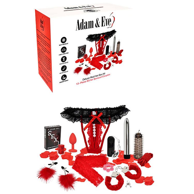Adam & Eve DELUXE RED HOT SEX KIT - Couples Kit - 13 Piece Set - silkandsin