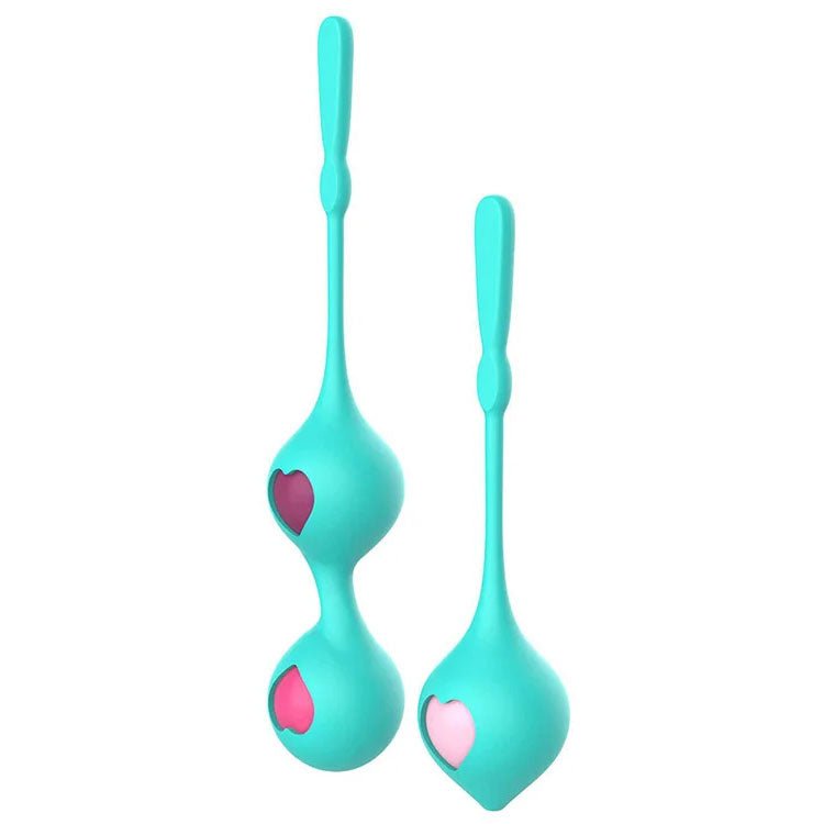 Adam & Eve EVES KEGEL HEARTS - Teal Weighted Kegel Balls - Set of 2 - Silk and Sin