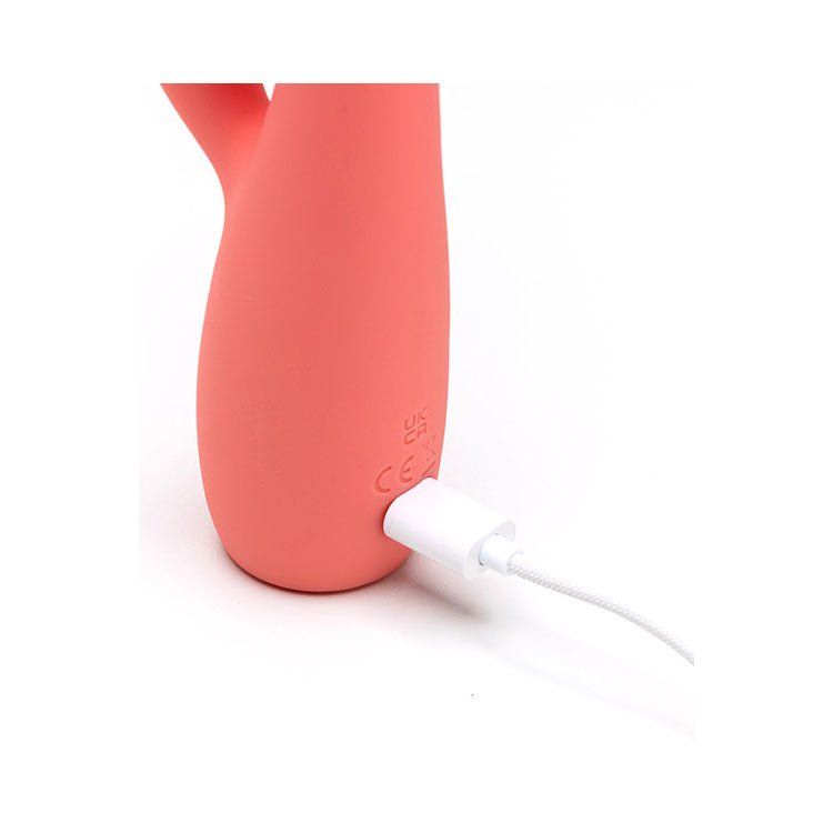 Adam & Eve GROOVY GLOW - UPS Curvie - Red 17.8 cm USB Rechargeable Rabbit Vibrator - silkandsin