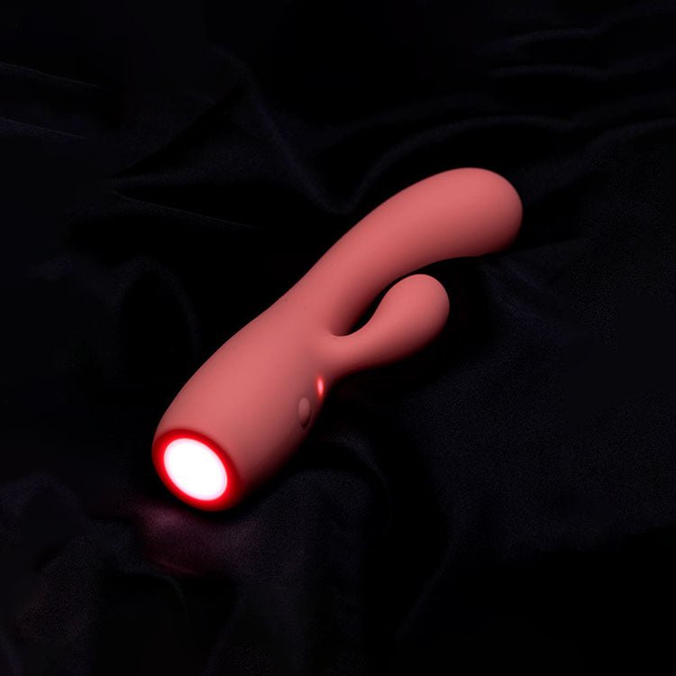 Adam & Eve GROOVY GLOW - UPS Curvie - Red 17.8 cm USB Rechargeable Rabbit Vibrator - silkandsin