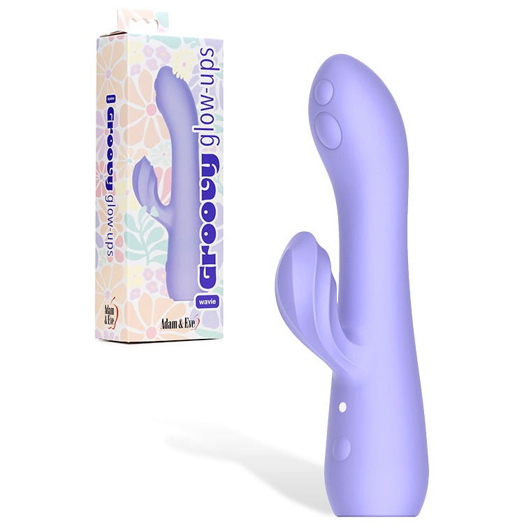 Adam & Eve GROOVY GLOW - UPS Wavie - Purple 16.5 cm USB Rechargeable Rabbit Vibrator - silkandsin