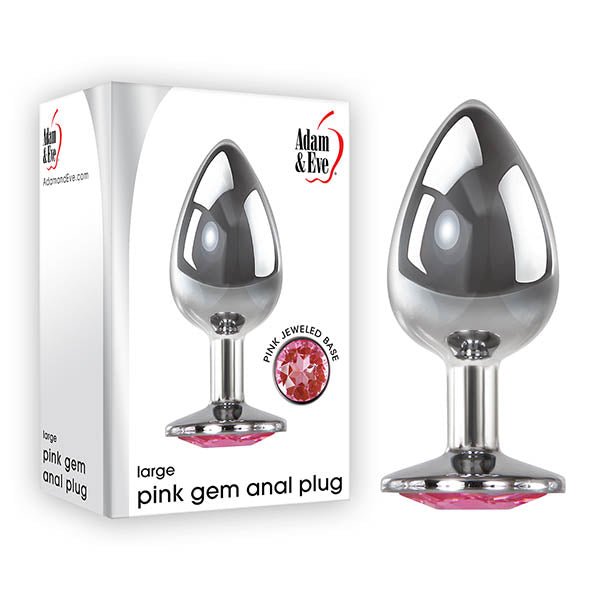 Adam & Eve Pink Gem Anal Plug - Large - Silver Large cm Metal Butt Plug with Pink Gem - silkandsin