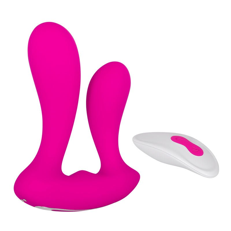 Adam & Eve Rechargeable Dual Entry Vibe - Pink USB Rechargeable Vibrator with Remote Control - Silk and Sin