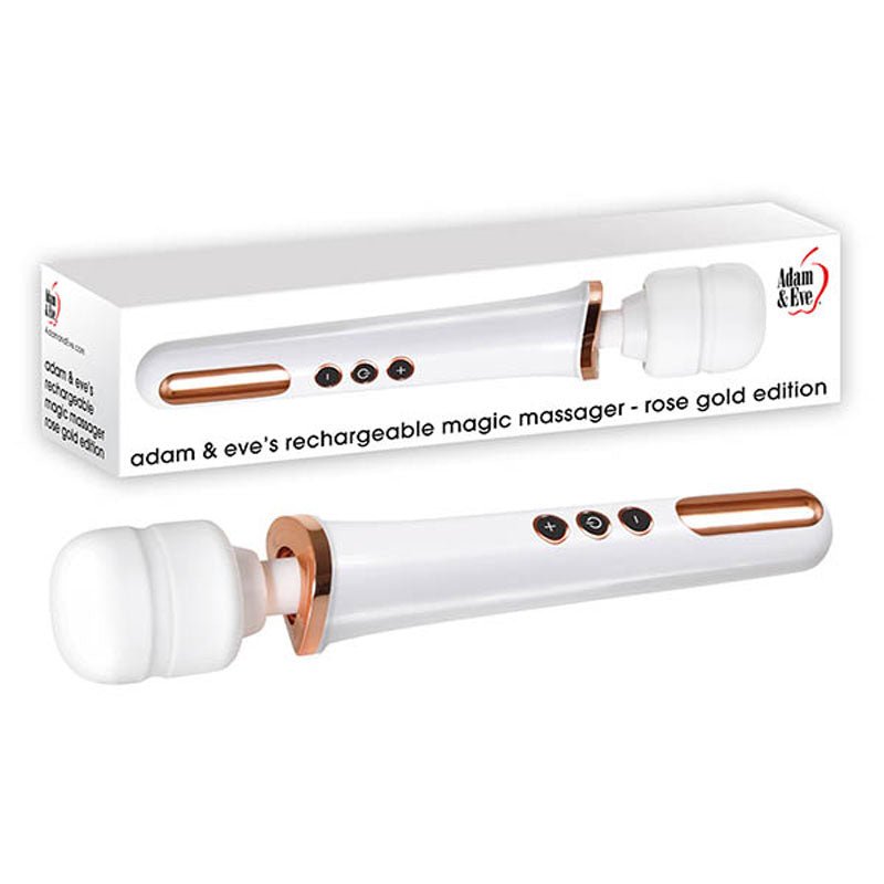 Adam & Eve Rechargeable Magic Massager - Rose Gold/White 33 cm USB Rechargeable Massager Wand - Silk and Sin