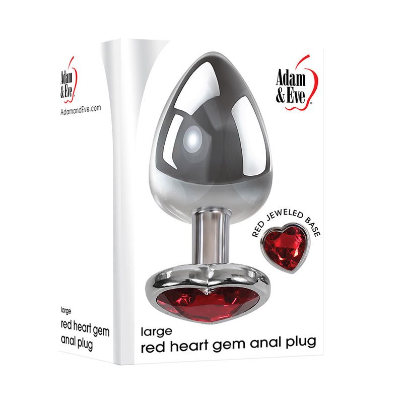 Adam & Eve Red Heart Gen Anal Plug - Large - Metallic 9.5 cm Butt Plug with Heart Gem Base - Silk and Sin