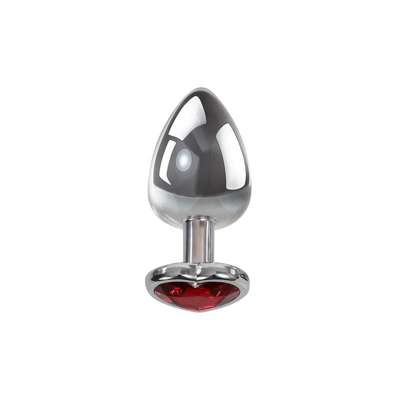 Adam & Eve Red Heart Gen Anal Plug - Small - Metallic 7.1 cm Butt Plug with Heart Gem Base - Silk and Sin
