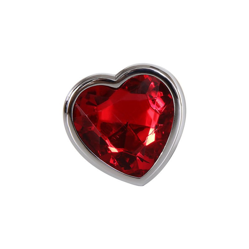 Adam & Eve Red Heart Gen Anal Plug - Small - Metallic 7.1 cm Butt Plug with Heart Gem Base - Silk and Sin