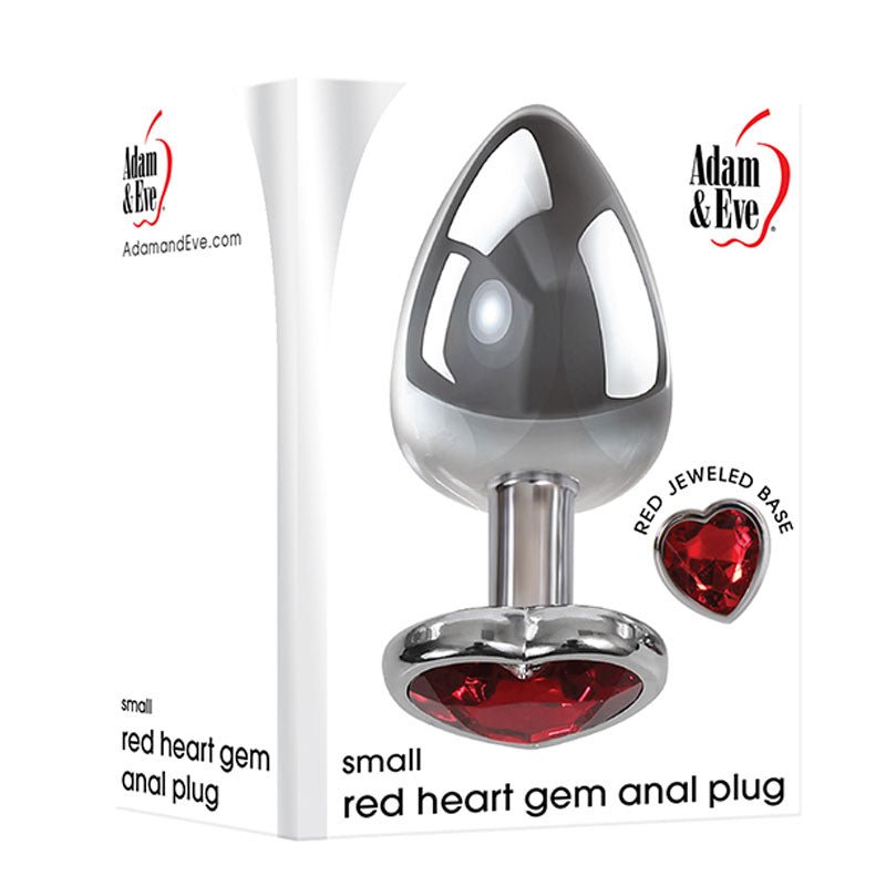 Adam & Eve Red Heart Gen Anal Plug - Small - Metallic 7.1 cm Butt Plug with Heart Gem Base - Silk and Sin
