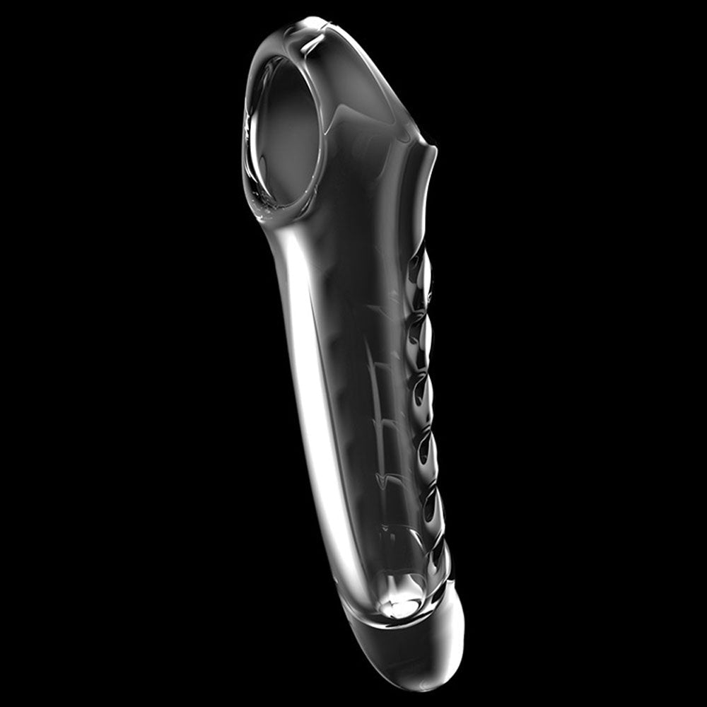 Adam & Eve Ridged Rider - Clear 22.9 cm Penis Extension Sleeve - Silk and Sin
