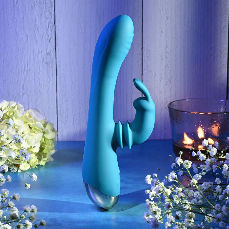 Adam & Eve SHIMMY & SHAKE VELVET RABBIT - Blue 22.4 cm USB Rechargeable Rabbit Vibrator - Silk and Sin