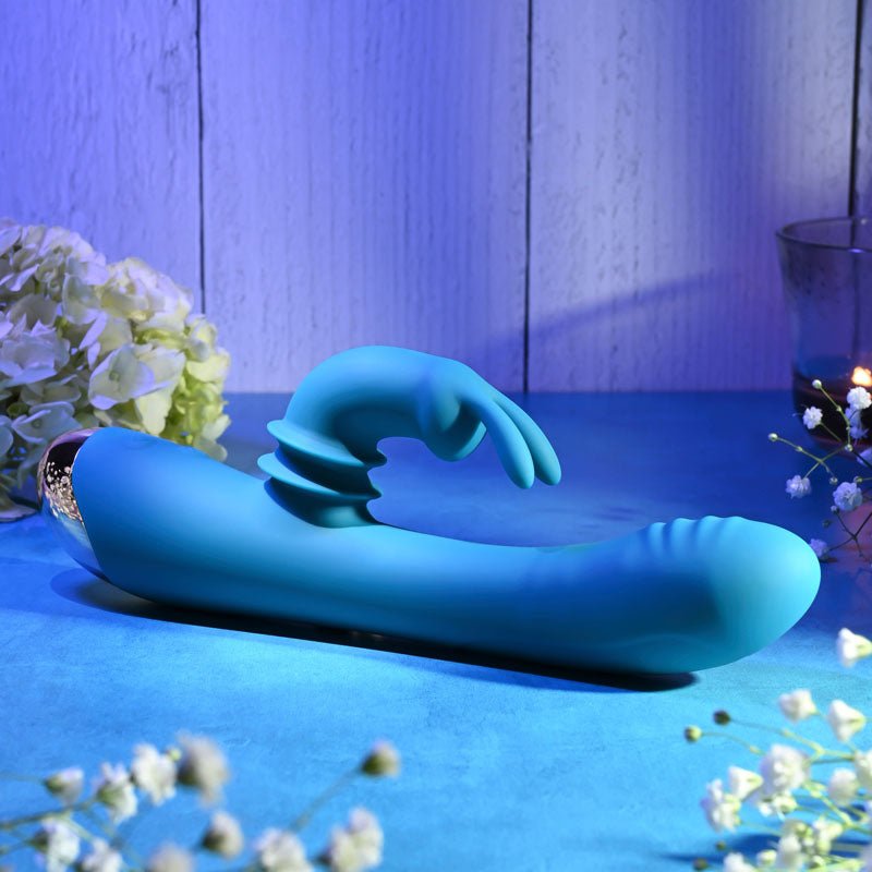 Adam & Eve SHIMMY & SHAKE VELVET RABBIT - Blue 22.4 cm USB Rechargeable Rabbit Vibrator - Silk and Sin