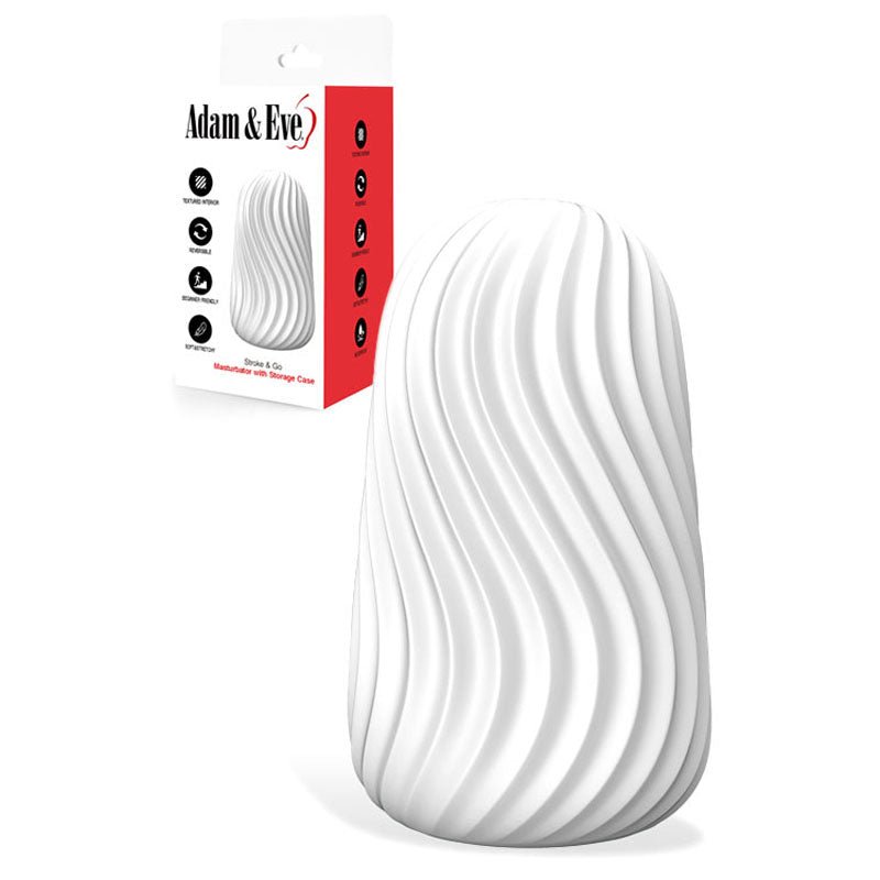 Adam & Eve Stroke & Go - White Stroker Sleeve with Storage Case - Silk and Sin