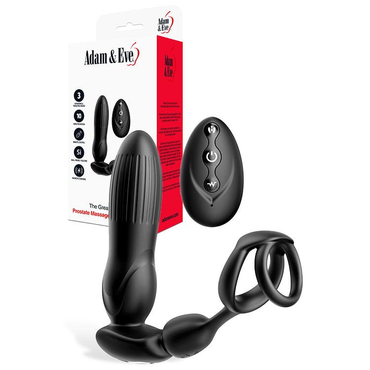 Adam & Eve THE GREAT EXPANDER - Black 14 cm USB Rechargeable Thrusting & Expanding Prostate Massager with Wireless Remote - silkandsin