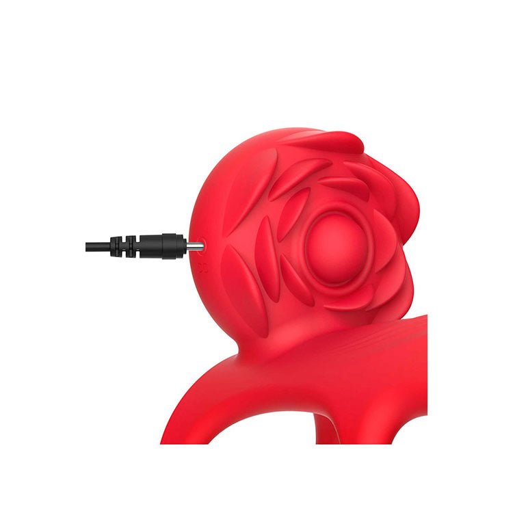 Adam & Eve VIBRATING ROSE COUPLES CAGE - Red USB Rechargeable Vibrating Penis Cage with Wireless Remote - silkandsin